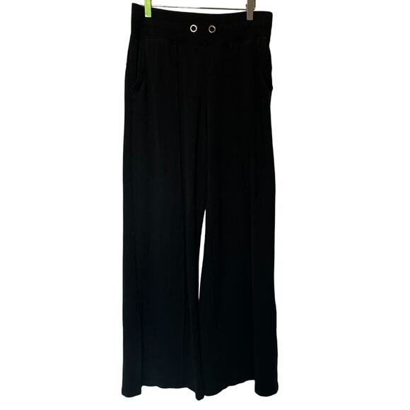 ATHLETA | Women's Medium Sierra Wide Loose Slit Hem Ankle Black‎ Stretchy Pants - Picture 2 of 10